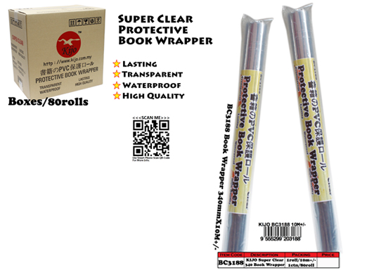 BC3188 KIJO Book Cover Super Clear Protective Book Wrapper