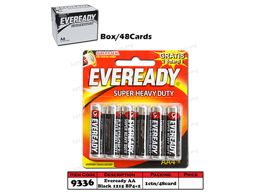 9336 Eveready Battery AA Black 1215 BP4+2 