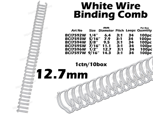 7596W 12.7mm White Wire Binding Comb 