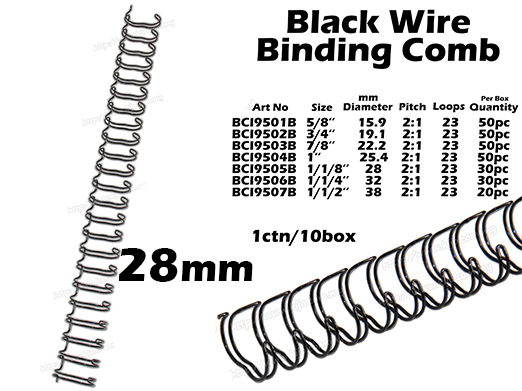 9505B 28mm Black Wire Binding Comb