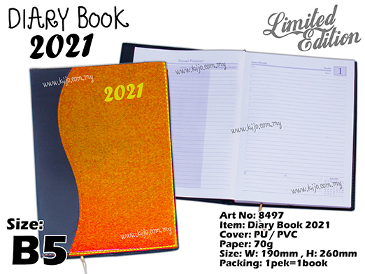 8497 Diary Book 2021 - B5 - Brown Yellow